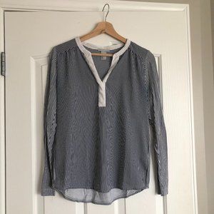 H&M Small Navy and White Stripe Business Casual Blouse